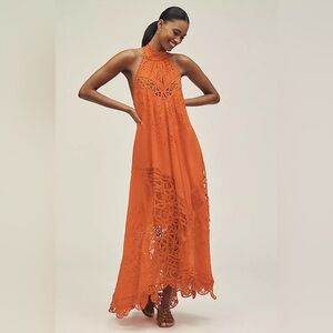 NWT! Anthropologie Orange Halter Cutwork Lace Dress 5️⃣